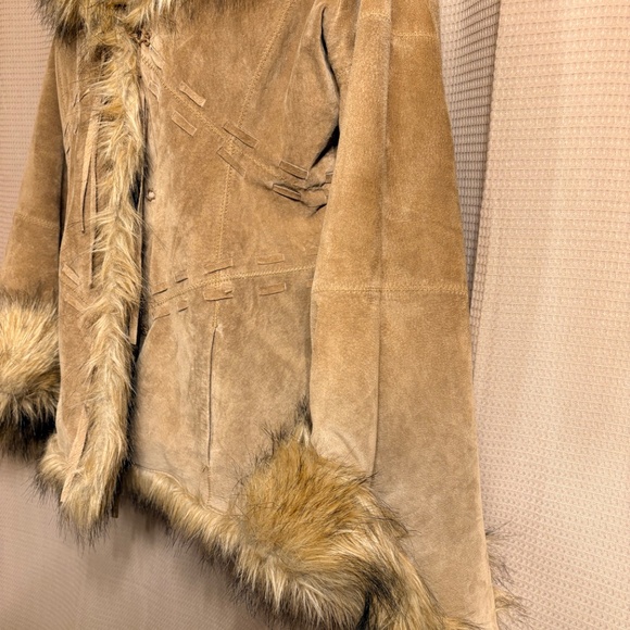 XOXO Genuine Leather Swede Faux Fur Coat Women's M - Picture 3 of 14